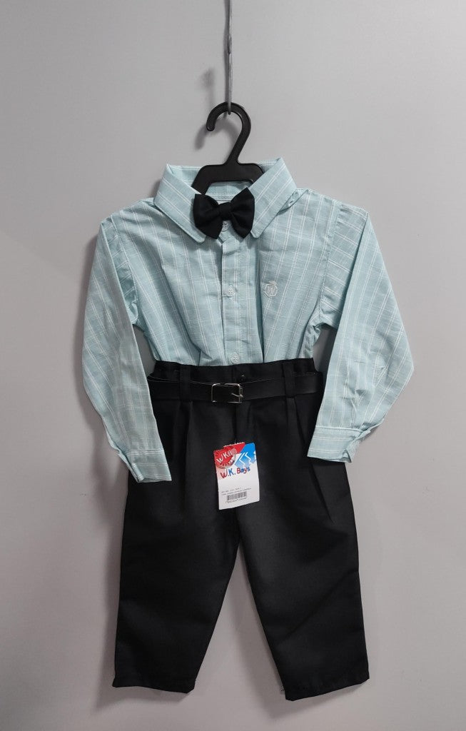 Conjunto Social Luxo Infantil com Camisa de Algodão Verde e Calça de Poliéster Preta