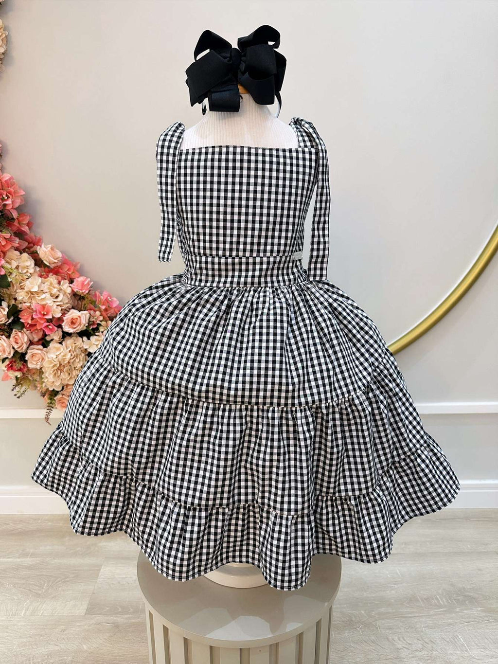 Vestido Infantil Xadrez Preto e Branco para Festa Primavera Verão