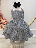 Vestido Infantil Xadrez Preto e Branco para Festa Primavera Verão