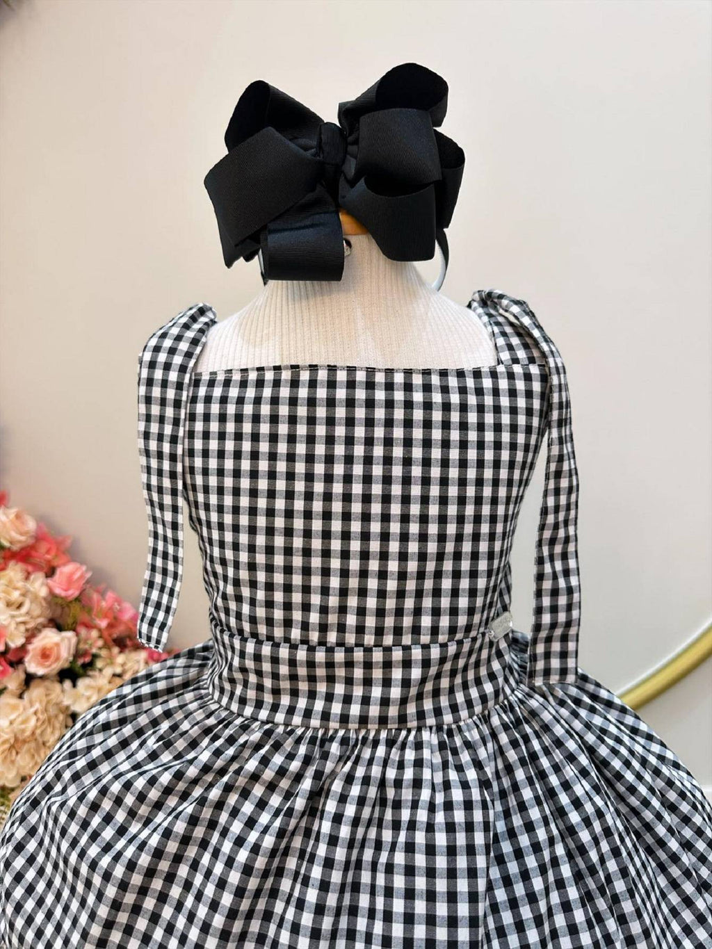 Vestido Infantil Xadrez Preto e Branco para Festa Primavera Verão