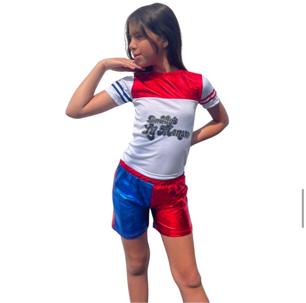 Fantasia Infantil Arlequina com Tiara e Super Brilho para Festas