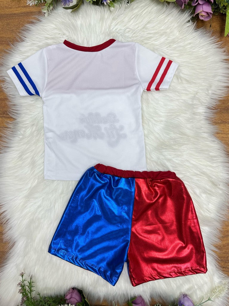 Fantasia Infantil Arlequina com Tiara e Super Brilho para Festas