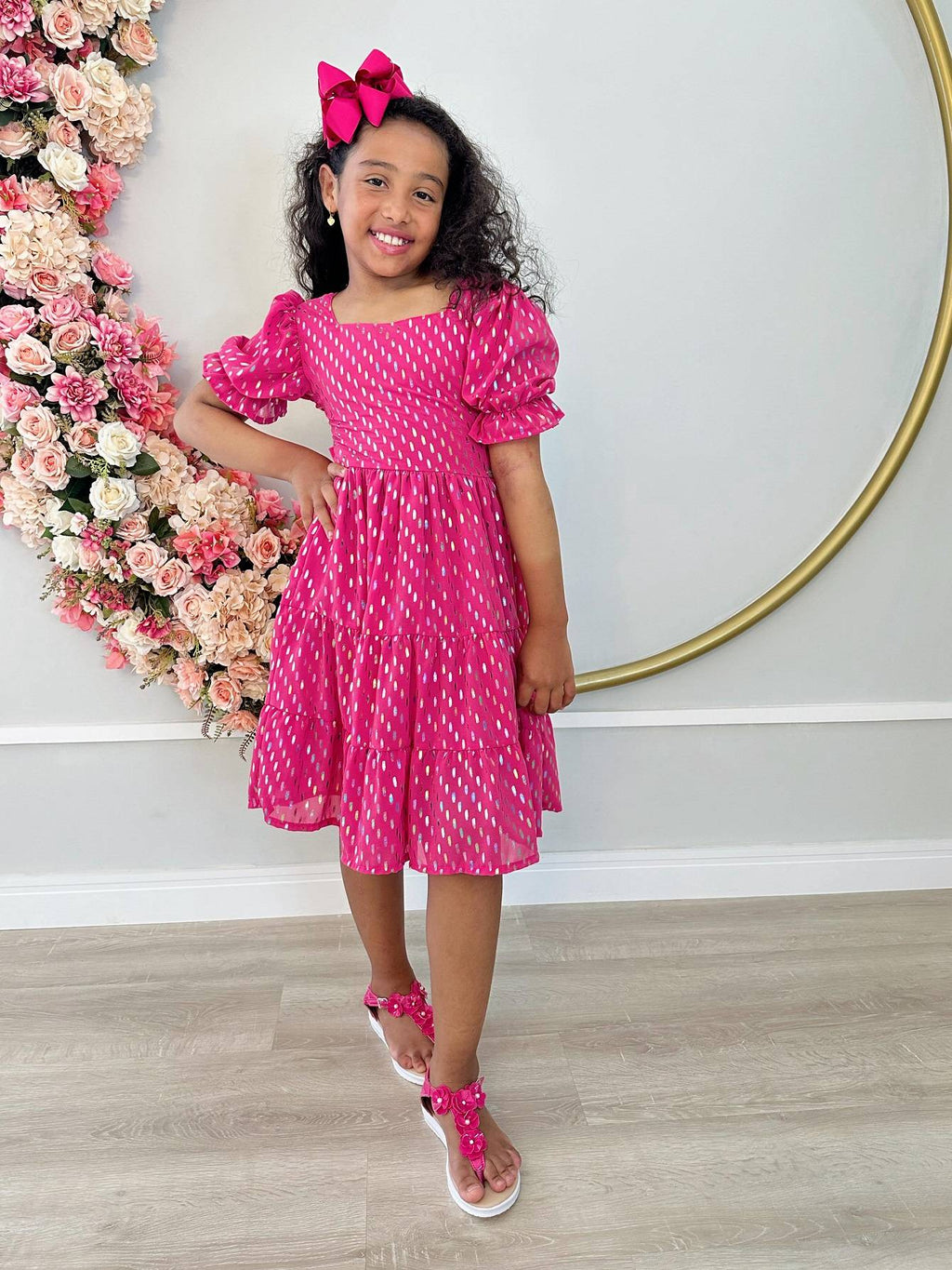 Vestido Infantil Pink Com Riscos Coloridos Para Primavera Verão Casual