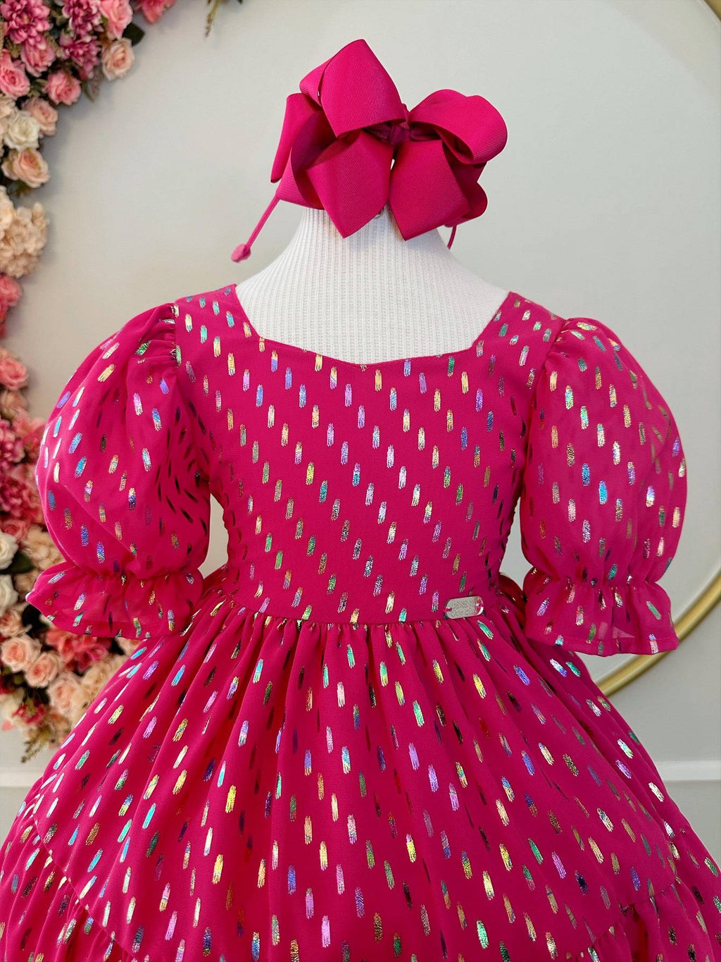 Vestido Infantil Pink Com Riscos Coloridos Para Primavera Verão Casual