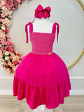 Vestido Infantil Rosa de Alça com Busto Bordado para Primavera e Verão
