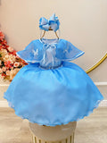 Vestido Infantil Azul Bebê Frozen Tule Com Echarpe Festa