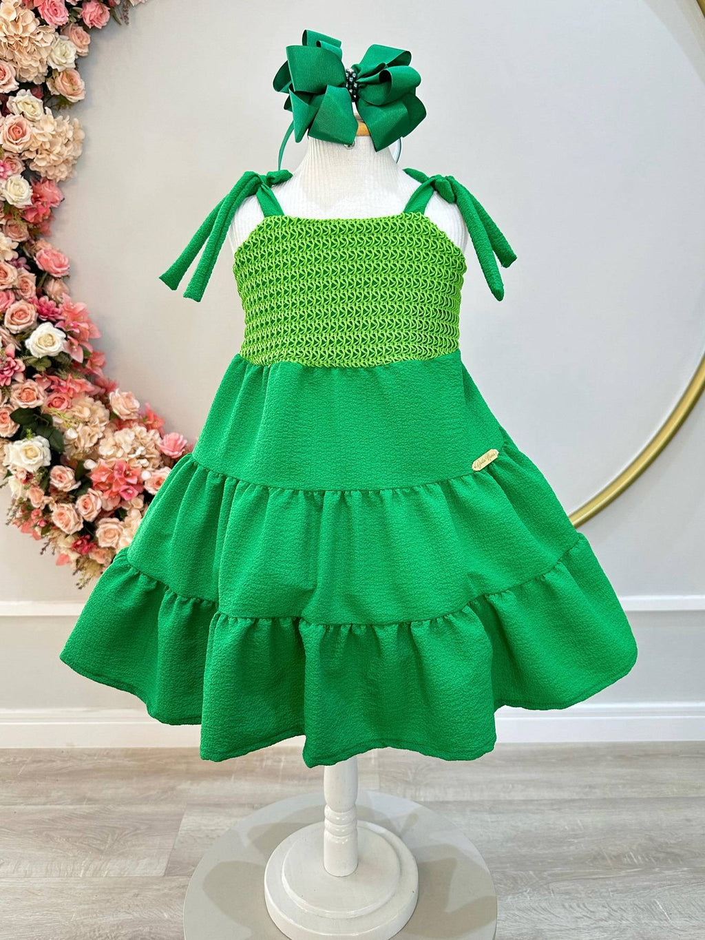 Vestido Infantil Verde Bandeira Casual Luxo