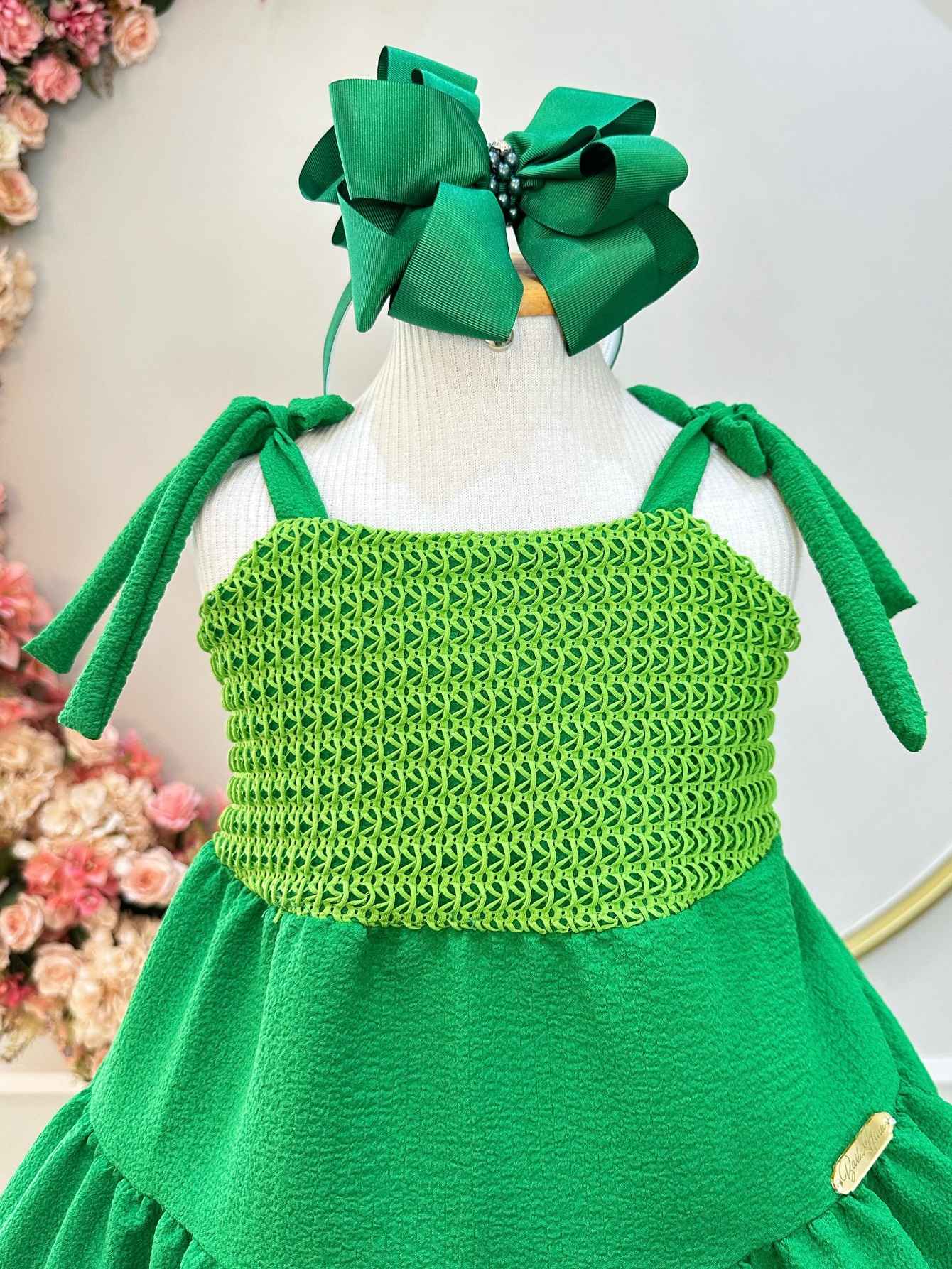 Vestido Infantil Verde Bandeira Casual Luxo