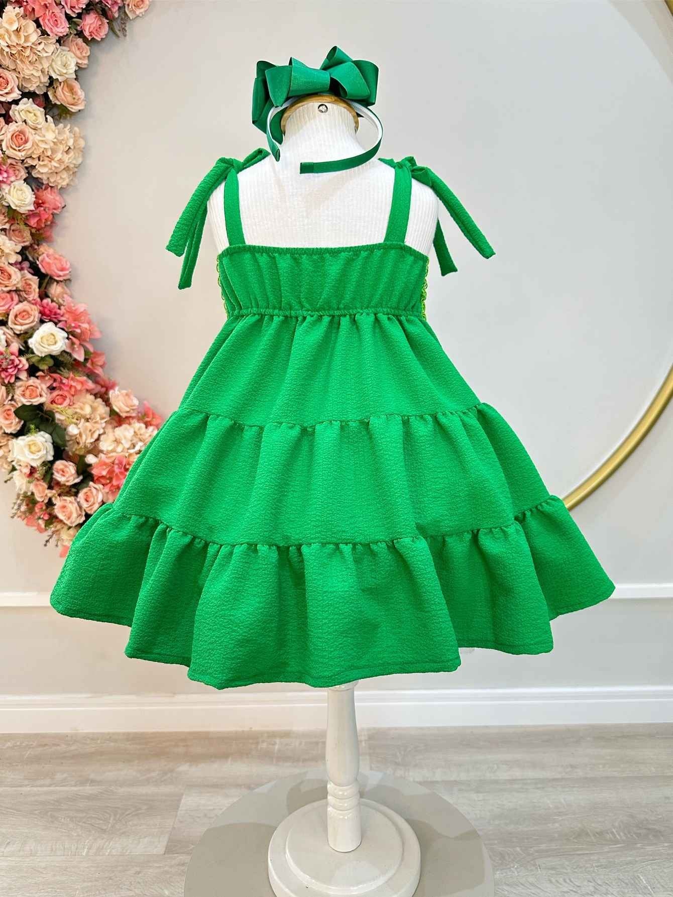 Vestido Infantil Verde Bandeira Casual Luxo