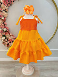 Vestido Infantil Laranja Casual de Alça Luxo