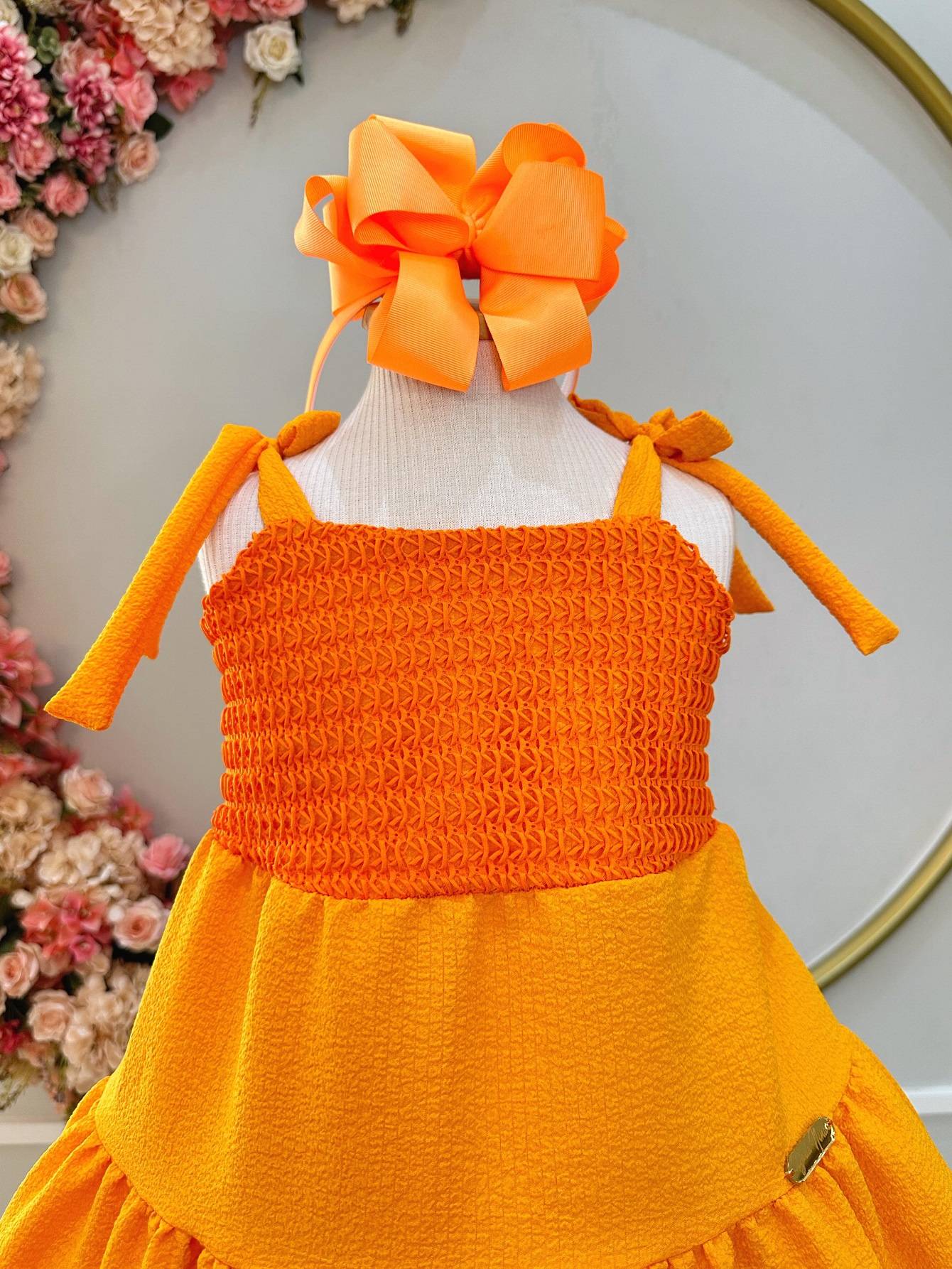 Vestido Infantil Laranja Casual de Alça Luxo
