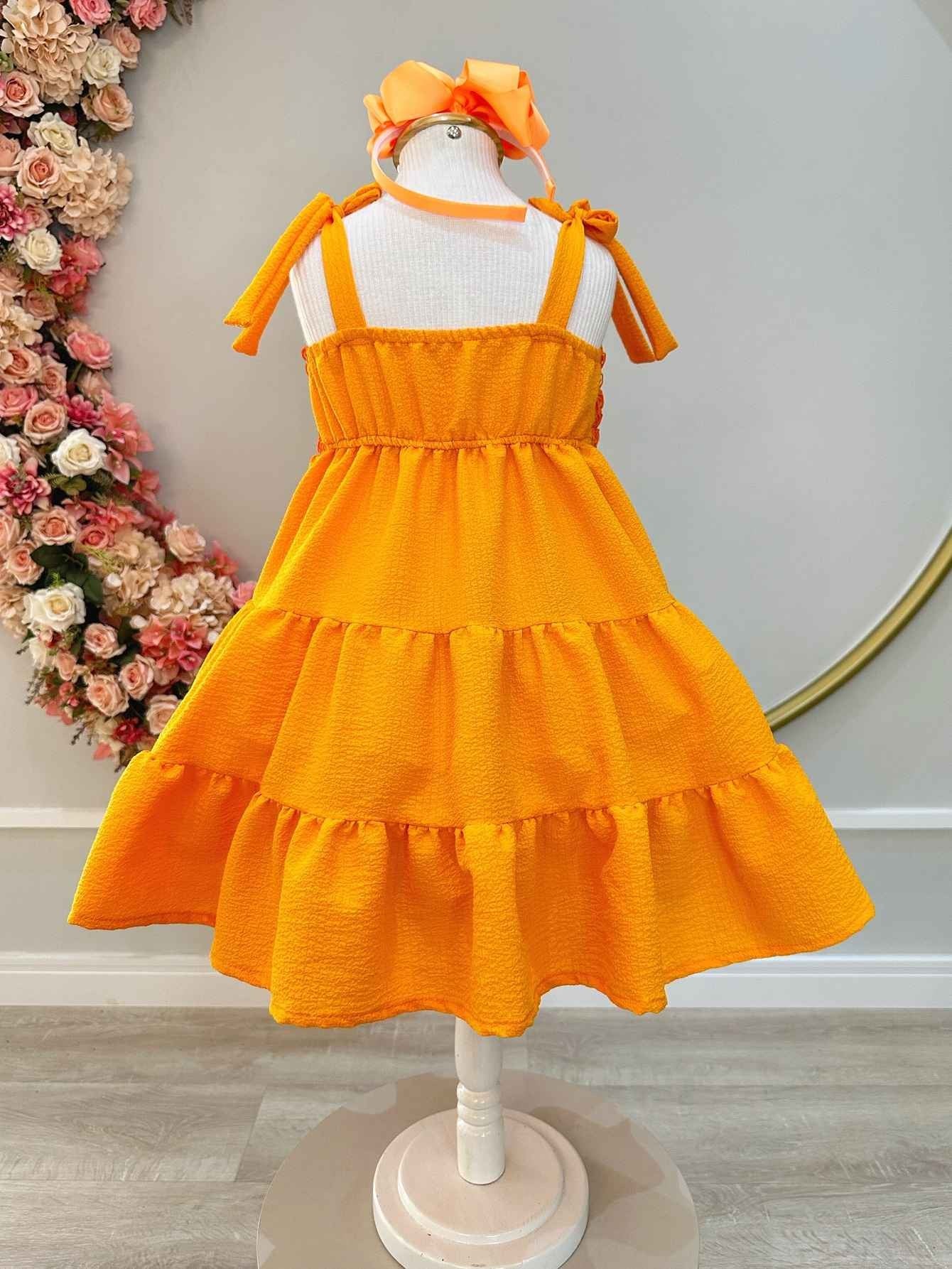 Vestido Infantil Laranja Casual de Alça Luxo