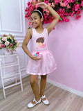 Fantasia Infantil Bailarina Rosa com Tiara e Saia Luxo