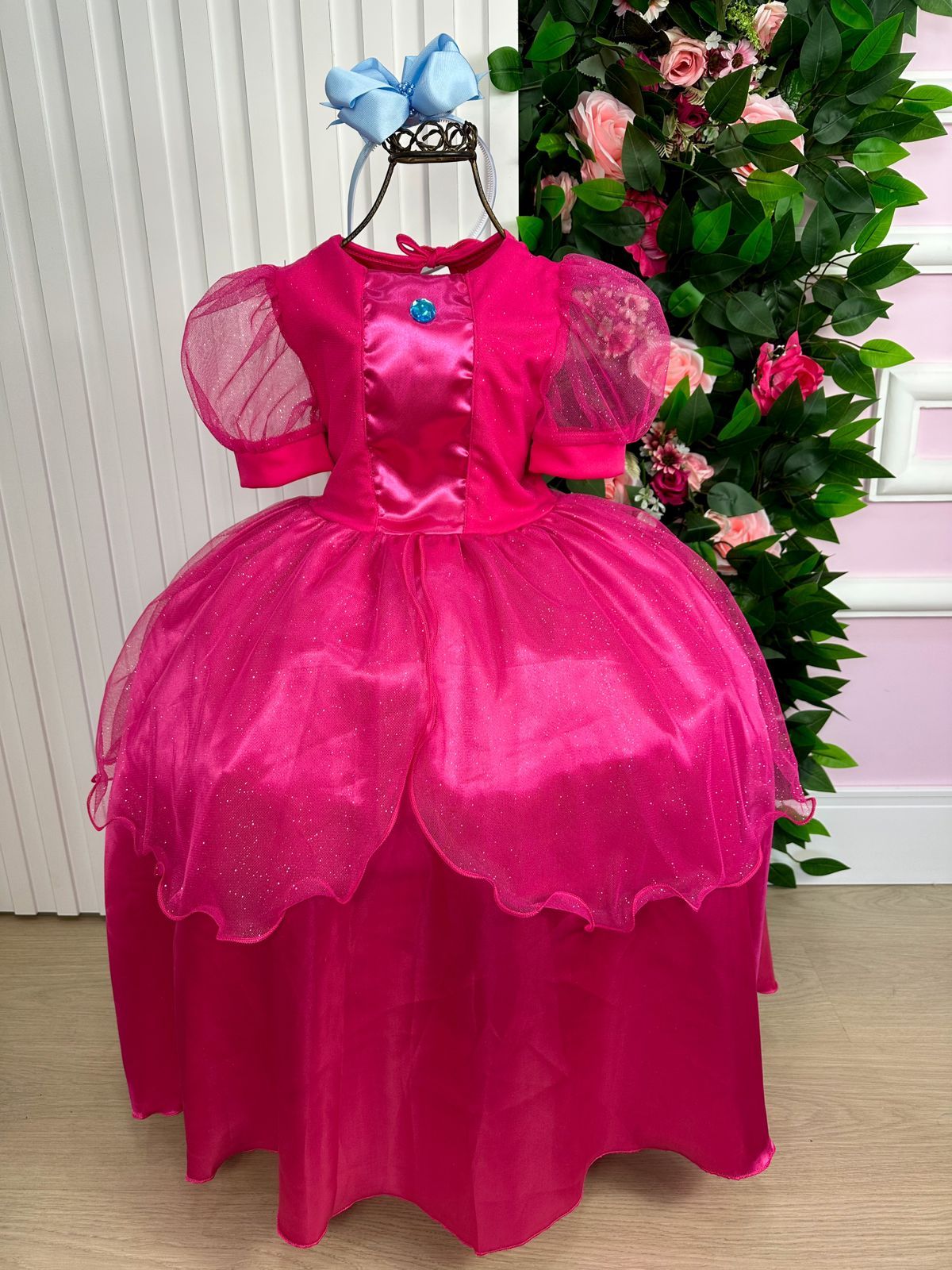 Vestido Princesa com Glitter e Laço para Crianças