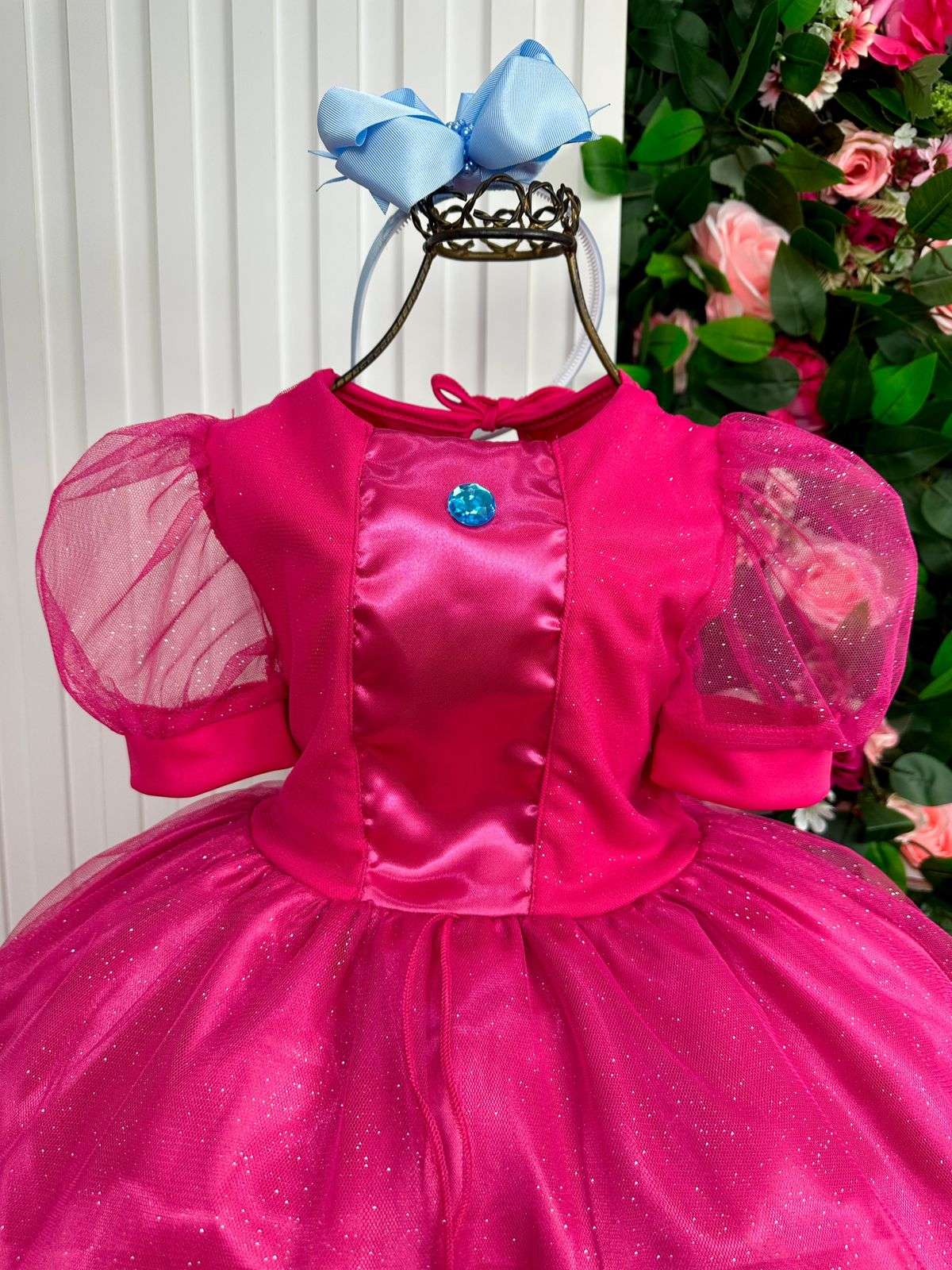 Vestido Princesa com Glitter e Laço para Crianças