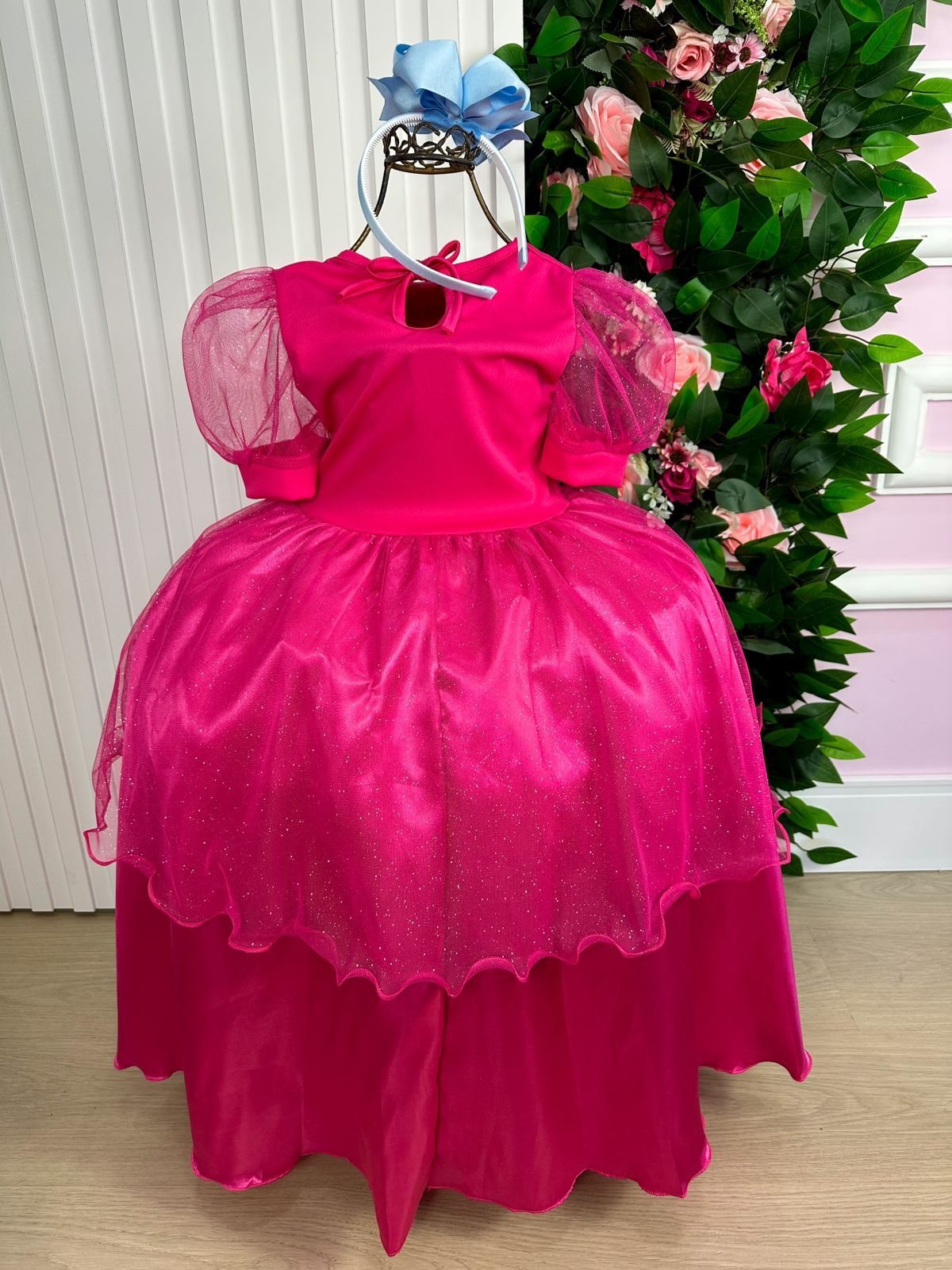 Vestido Princesa com Glitter e Laço para Crianças