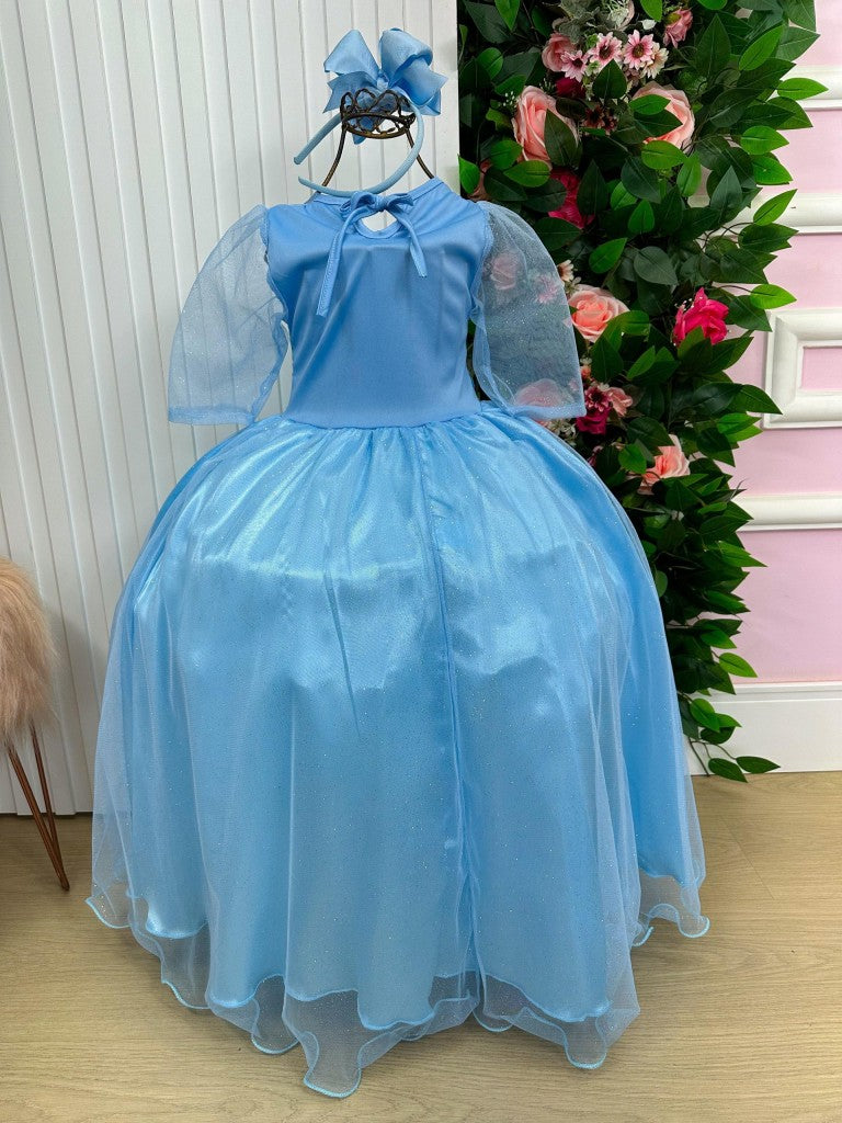 Fantasia Longa de Princesa Elsa em Cetim com Tule Glitter