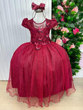 Vestido Longo Jardim Encantado em Poliéster Marsala com Laço