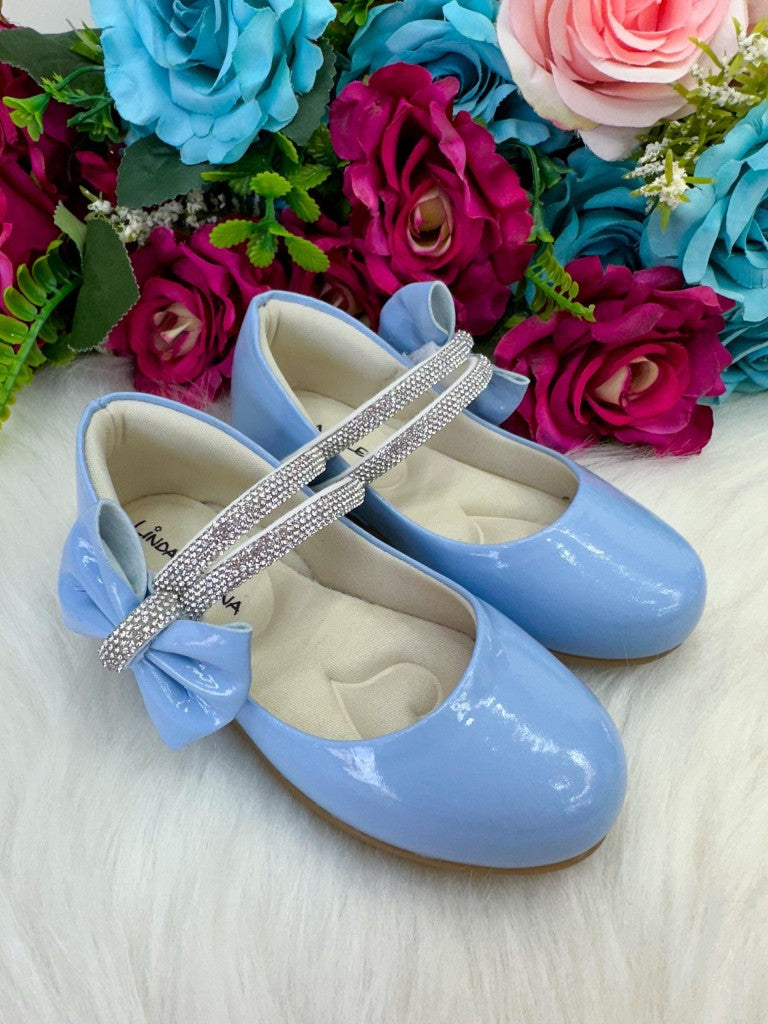 Sapatilha Azul Bebê com Lacinho e Strass para o Dia a Dia
