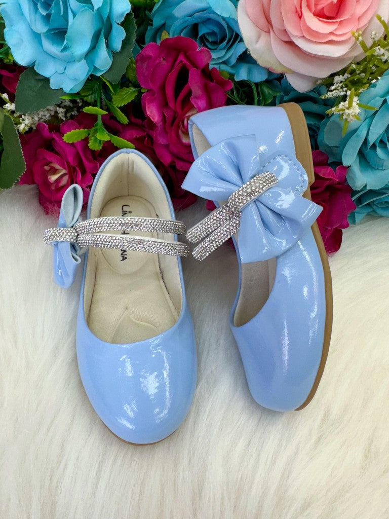 Sapatilha Azul Bebê com Lacinho e Strass para o Dia a Dia