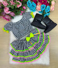 Conjunto Junino Luxo Sofia Xadrez Preto em Tecido Oxsford
