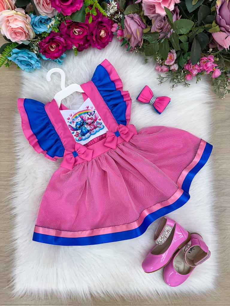 Vestido Infantil Temático em Tecido 100% Poliéster com Laço Bico de Pato