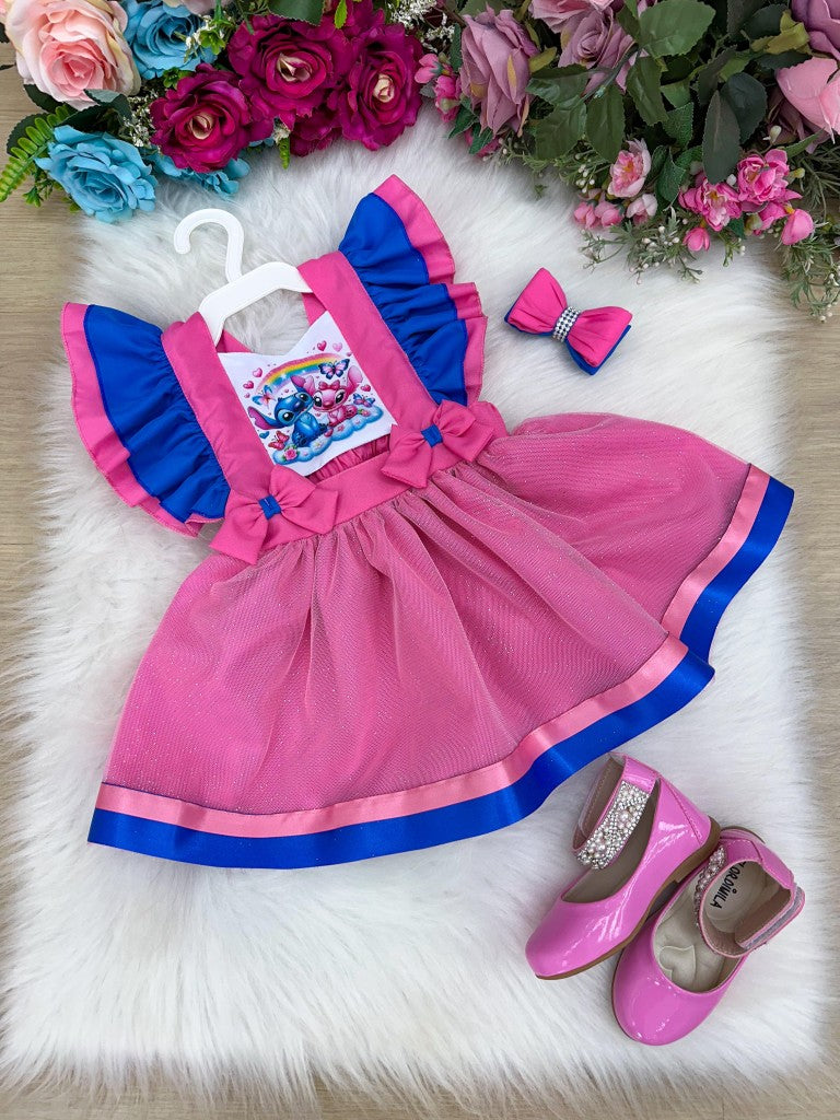 Vestido Infantil Temático em Tecido 100% Poliéster com Laço Bico de Pato