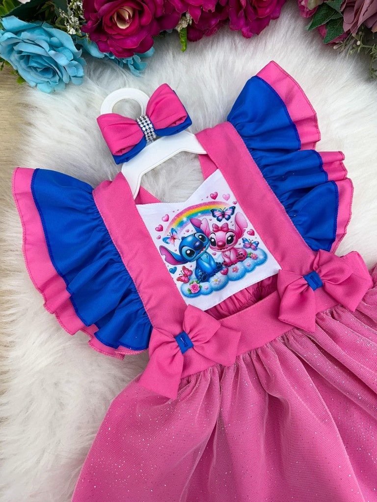 Vestido Infantil Temático em Tecido 100% Poliéster com Laço Bico de Pato
