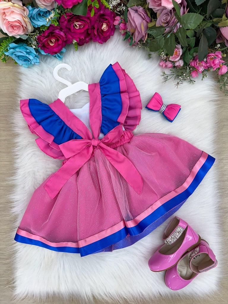 Vestido Infantil Temático em Tecido 100% Poliéster com Laço Bico de Pato