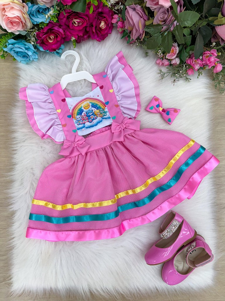 Vestido Infantil Temático Ursinhos Carinhosos em Tecido 100% Poliéster Tamanho Único