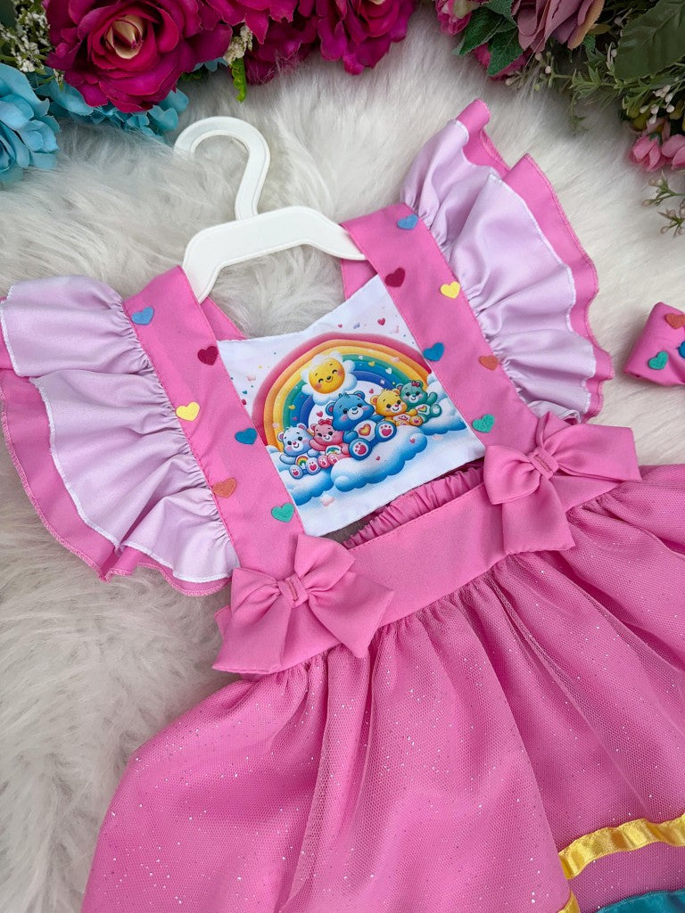 Vestido Infantil Temático Ursinhos Carinhosos em Tecido 100% Poliéster Tamanho Único