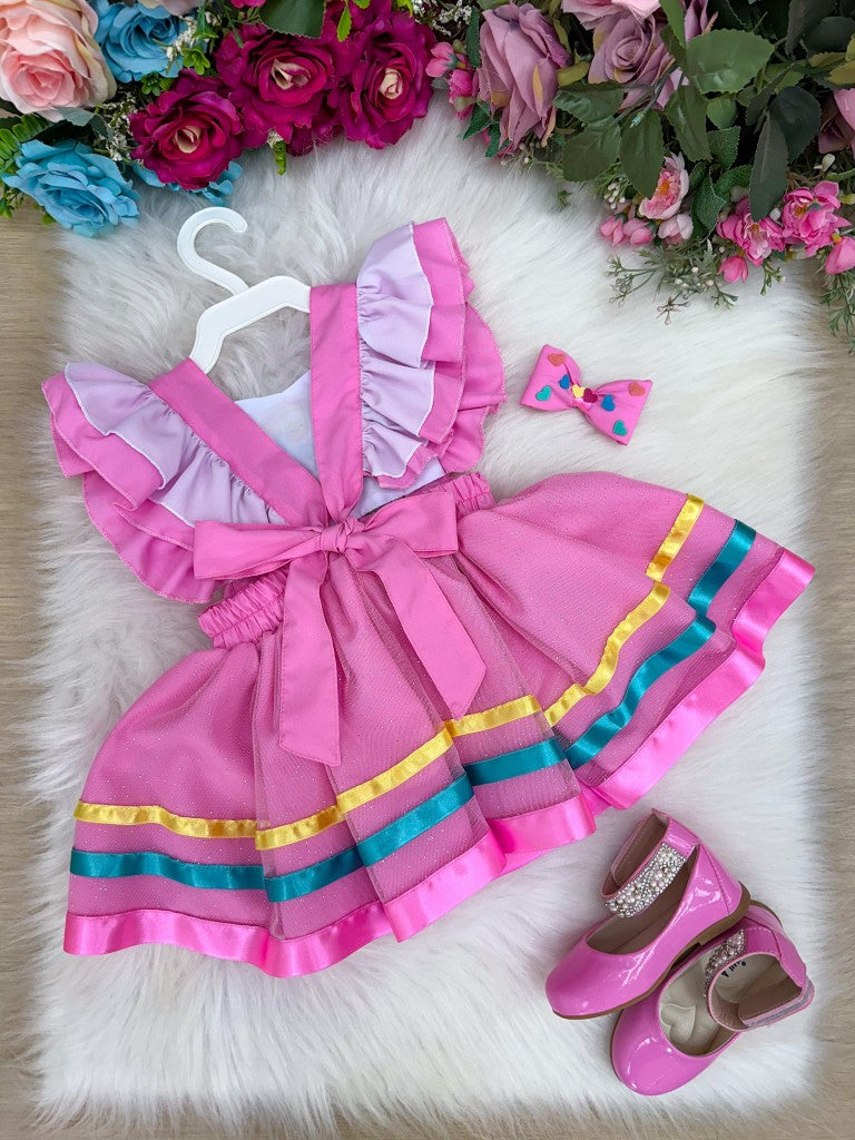 Vestido Infantil Temático Ursinhos Carinhosos em Tecido 100% Poliéster Tamanho Único