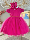 Vestido Infantil Pink com Pérolas para Batizados
