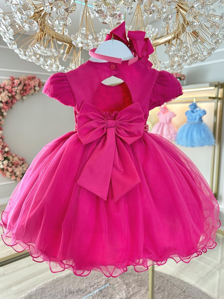Vestido Infantil Pink com Pérolas para Batizados