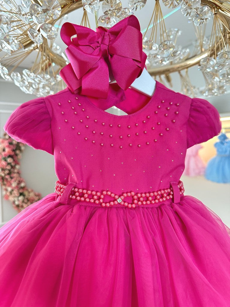 Vestido Infantil Pink com Pérolas para Batizados