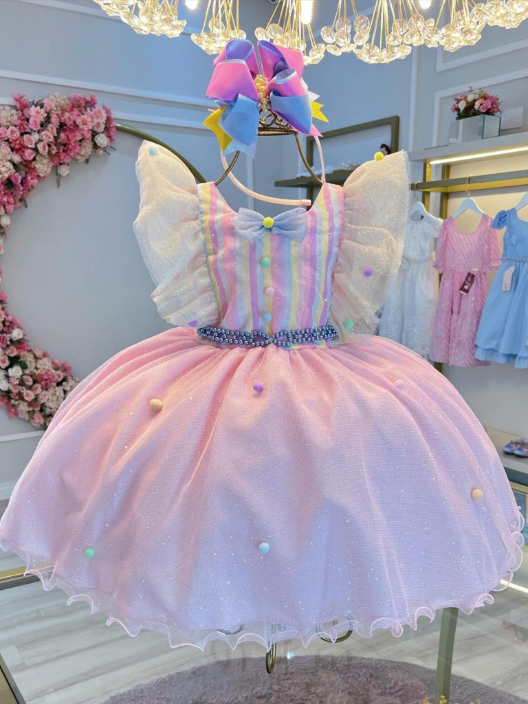 Vestido Infantil Busto Com Strass e Babados para Festas