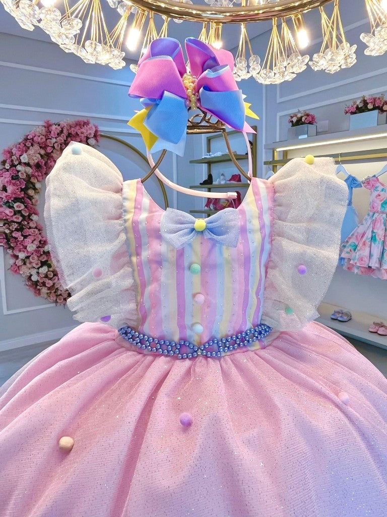 Vestido Infantil Busto Com Strass e Babados para Festas