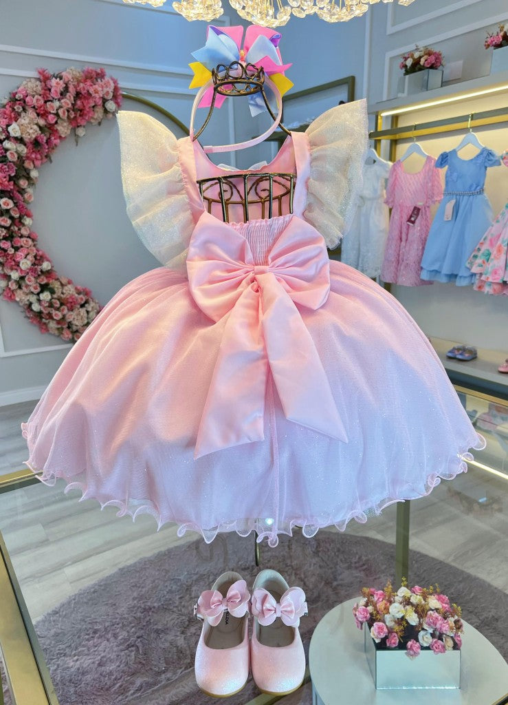 Vestido Infantil Busto Com Strass e Babados para Festas