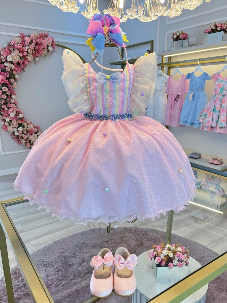 Vestido Infantil Busto Com Strass e Babados para Festas