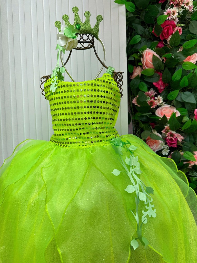 Fantasia Longa Tiana em Cetim e Tule com Glitter