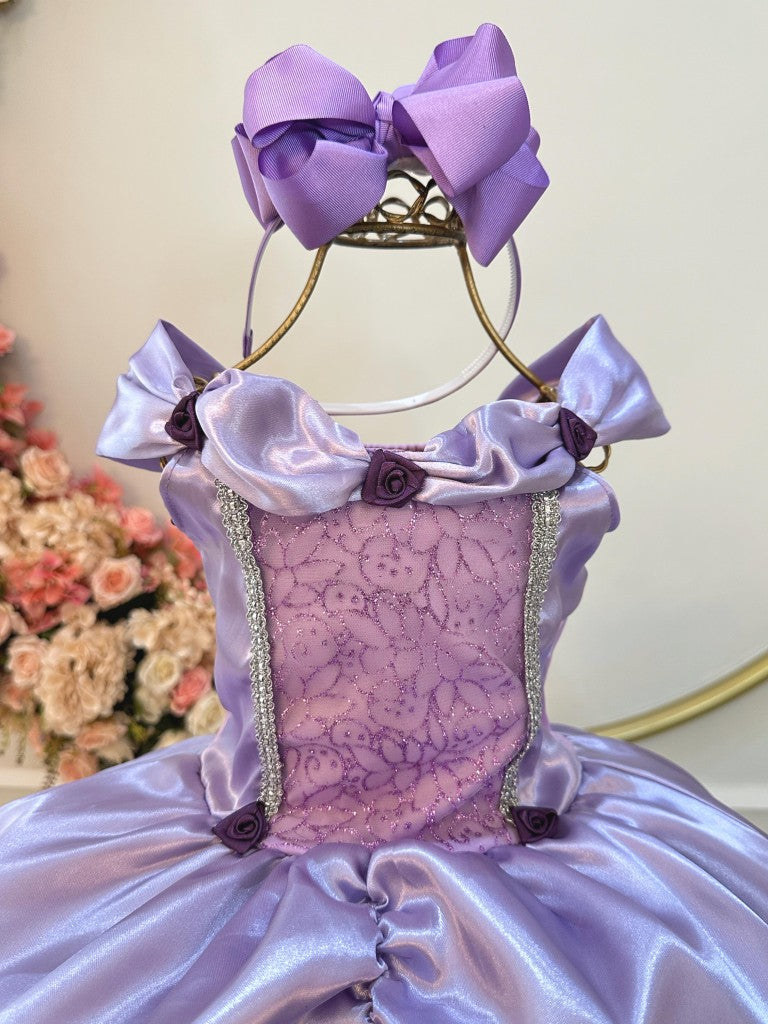 Fantasia Infantil Lilás com Detalhes de Princesas para Festas