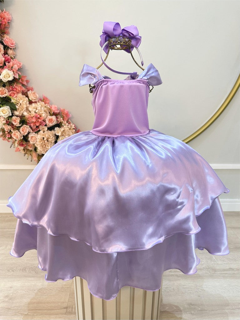 Fantasia Infantil Lilás com Detalhes de Princesas para Festas