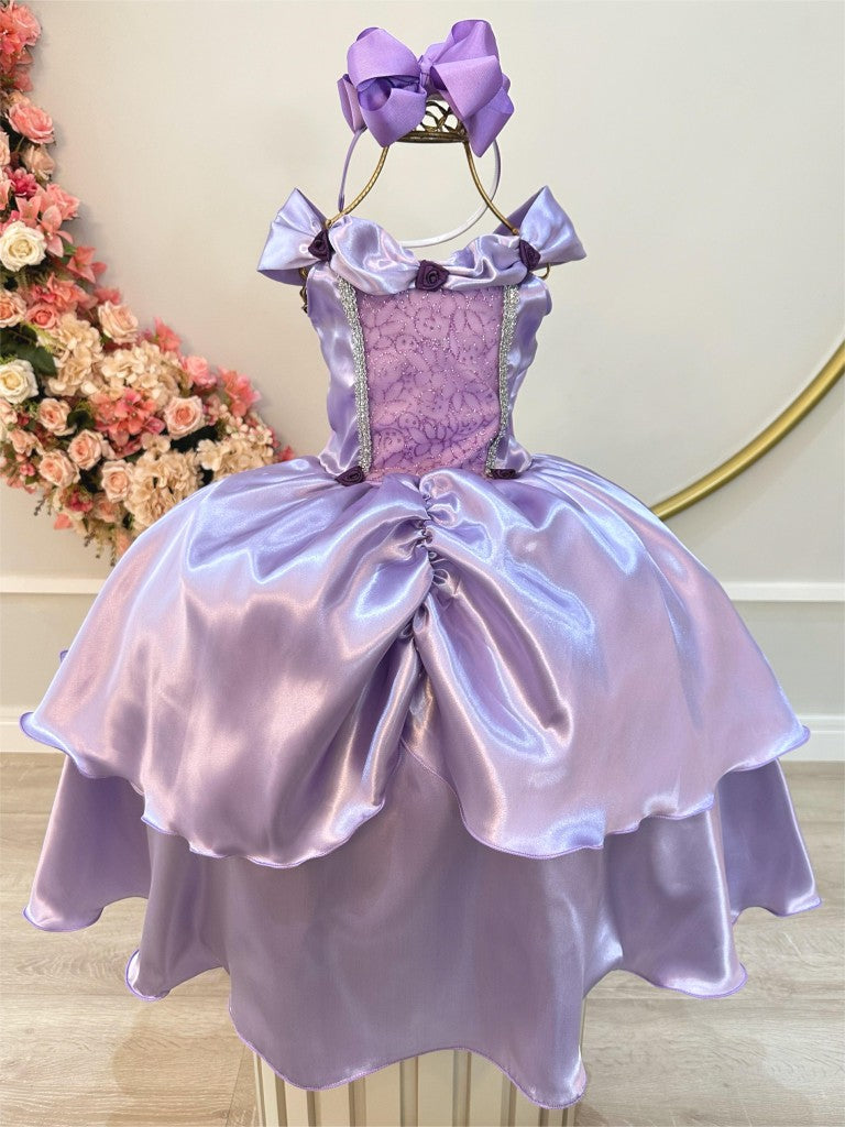 Fantasia Infantil Lilás com Detalhes de Princesas para Festas