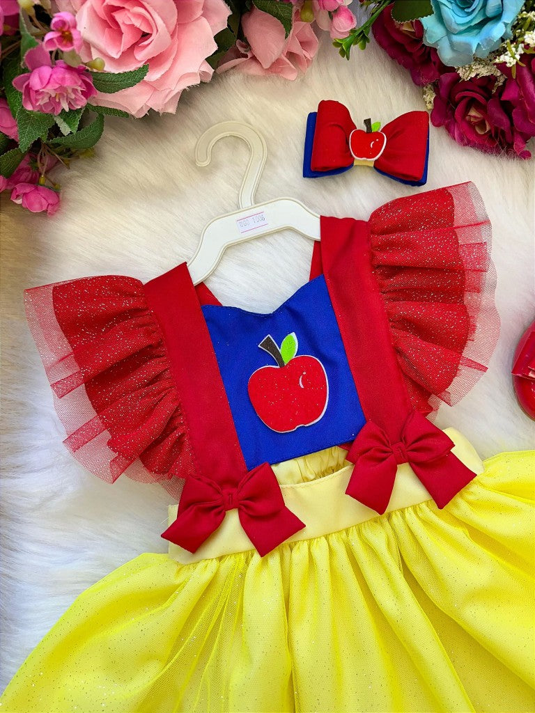 Vestido Branca de Neve em Tecido 100% Poliéster para Crianças de 03 Meses a 2 Anos