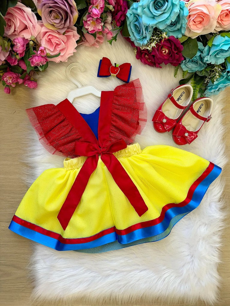 Vestido Branca de Neve em Tecido 100% Poliéster para Crianças de 03 Meses a 2 Anos