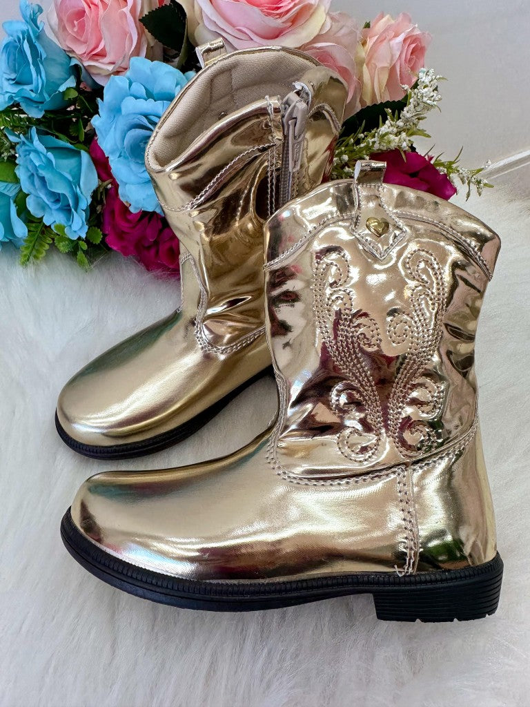 Bota Coturno Dourada Metalizada para Meninas com Sola Antiaderente