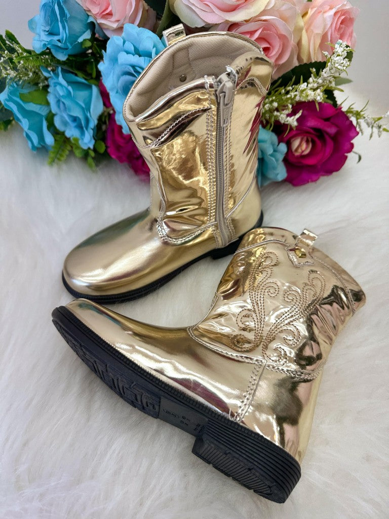 Bota Coturno Dourada Metalizada para Meninas com Sola Antiaderente