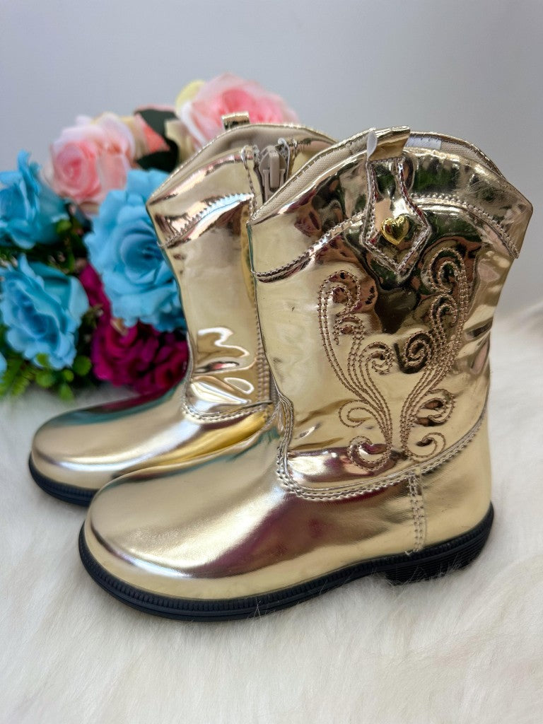 Bota Coturno Dourada Metalizada para Meninas com Sola Antiaderente