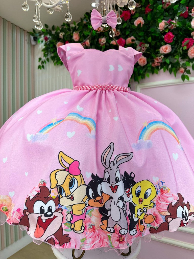 Vestido Ysa Kids Looney Tunes Baby Rosa