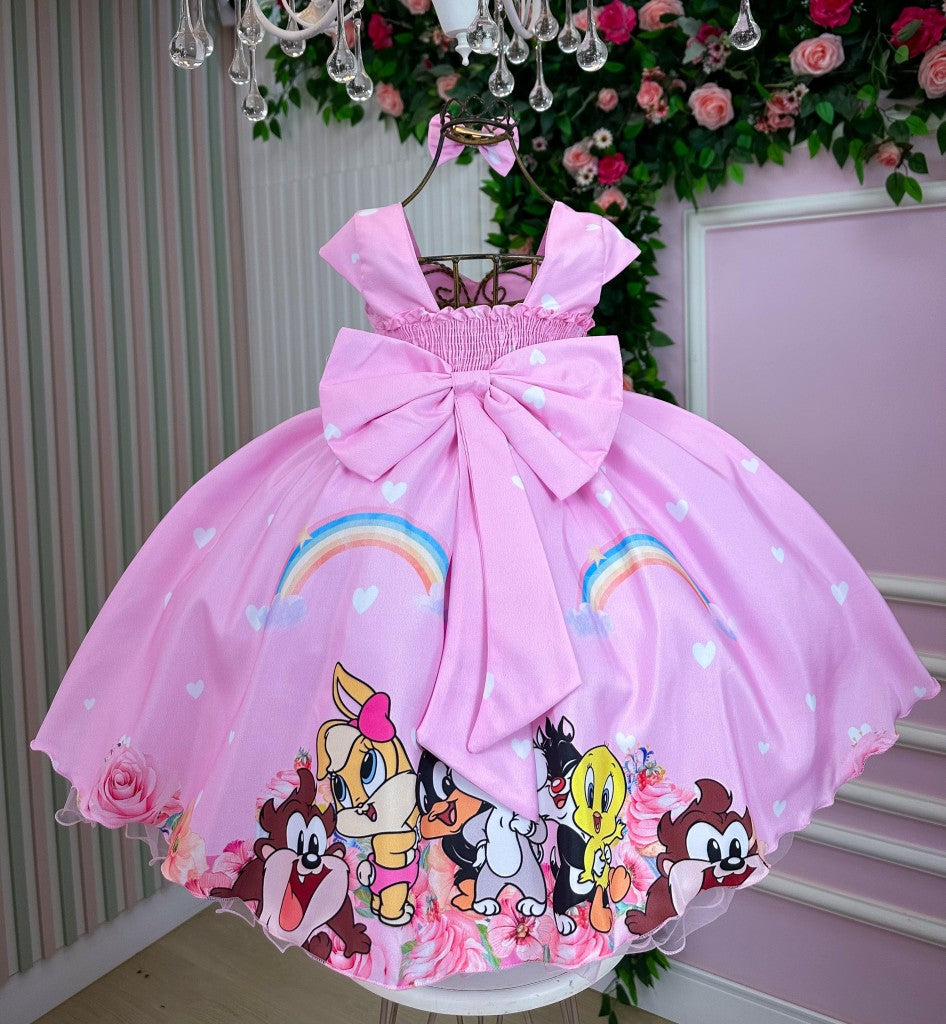 Vestido Ysa Kids Looney Tunes Baby Rosa